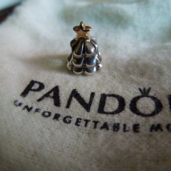Pandora Christmas Tree Charm w/14k gold Star - Picture 1 of 3